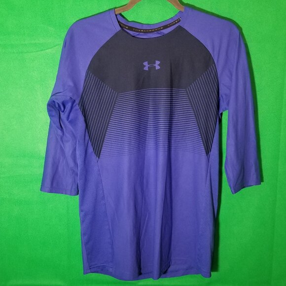 Under Armour Threadborne 3/4 Sleeve Utility Blue Men Small Fitted Gym Training - Picture 1 of 8
